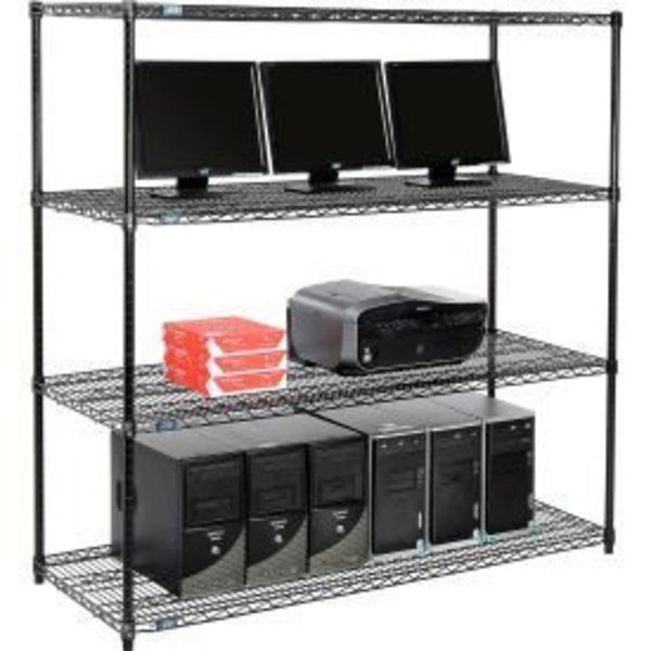 Global Equipment Nexel     4-Shelf Wire Computer LAN Workstation, 60"W x 24"D x 63"H, Black 695415BK